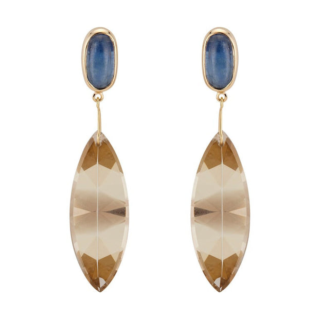 Peter Suchy Cyanite Smoky Quartz Yellow Gold Dangle Earrings