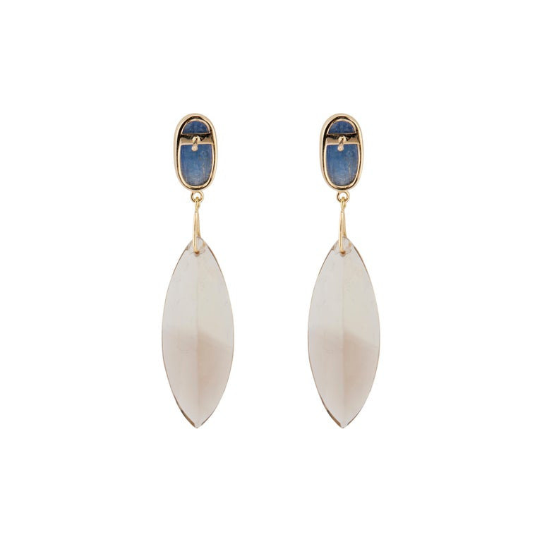Peter Suchy Cyanite Smoky Quartz Yellow Gold Dangle Earrings – image 2