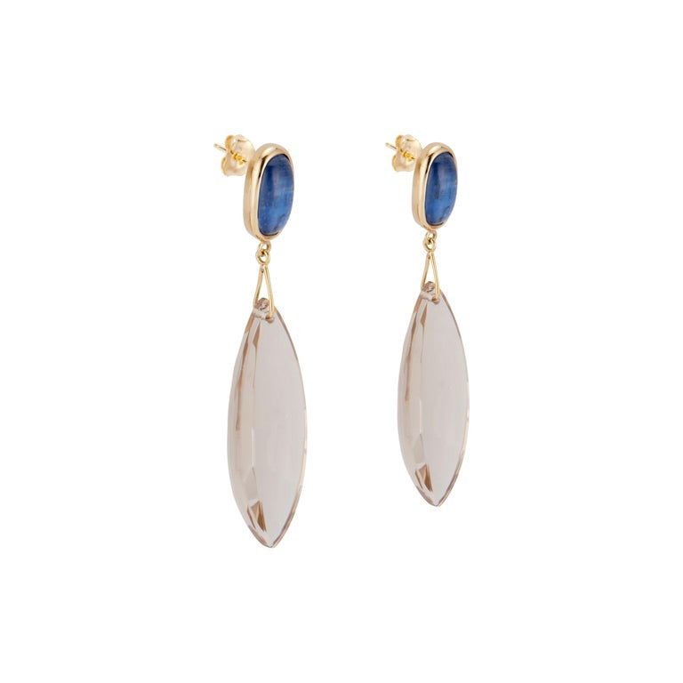 Peter Suchy Cyanite Smoky Quartz Yellow Gold Dangle Earrings – image 3