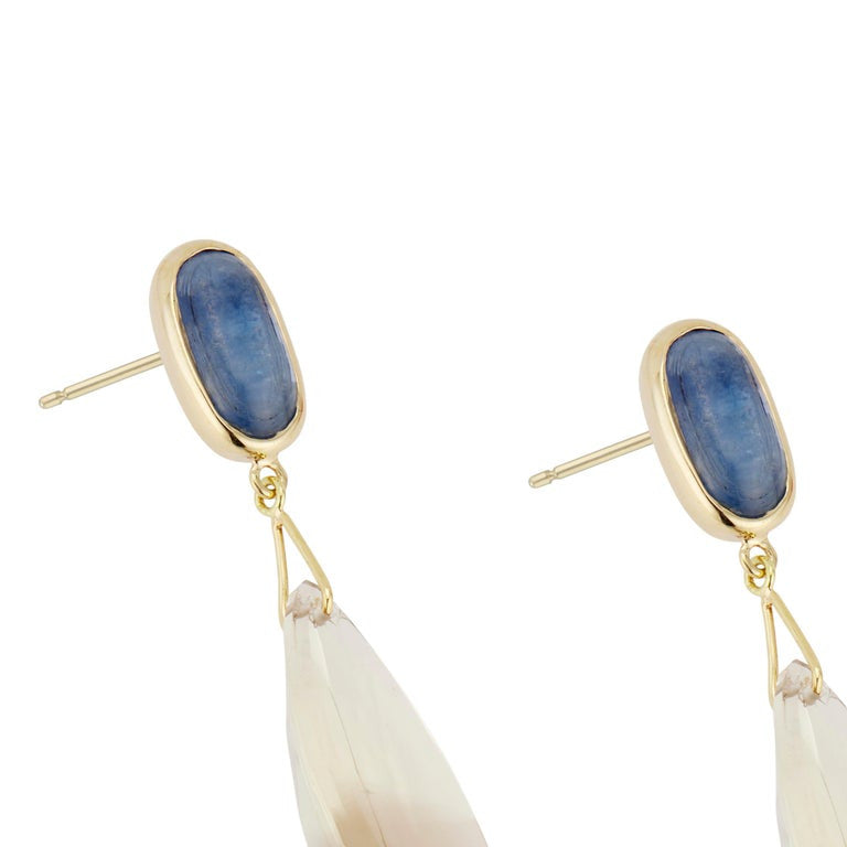 Peter Suchy Cyanite Smoky Quartz Yellow Gold Dangle Earrings – image 4