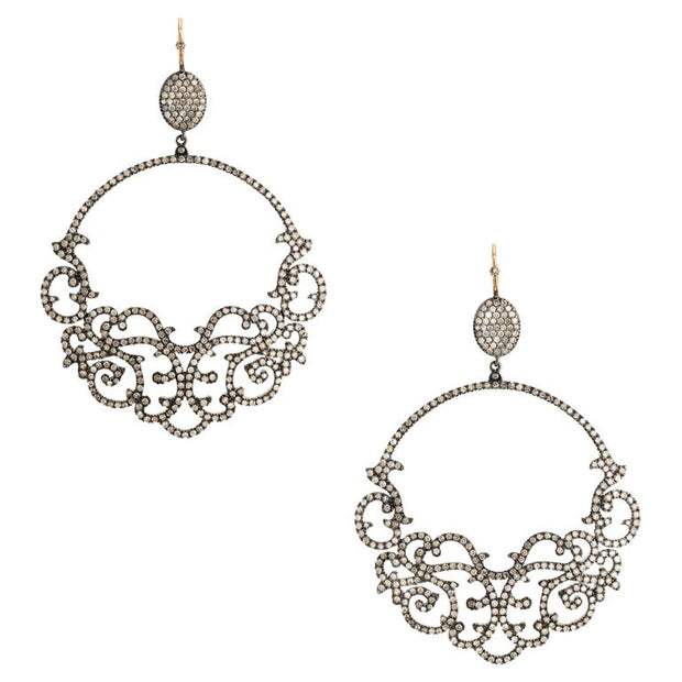 6.00 ct Diamond Chandelier Dangle Earrings Blackened Silver 18k Gold