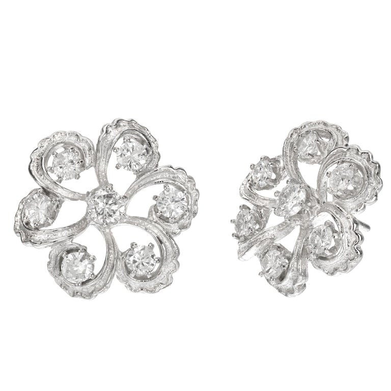 2.30 Carat Diamond Platinum Swirl Earrings – image 2