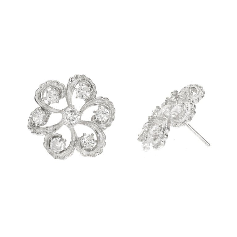 2.30 Carat Diamond Platinum Swirl Earrings – image 3