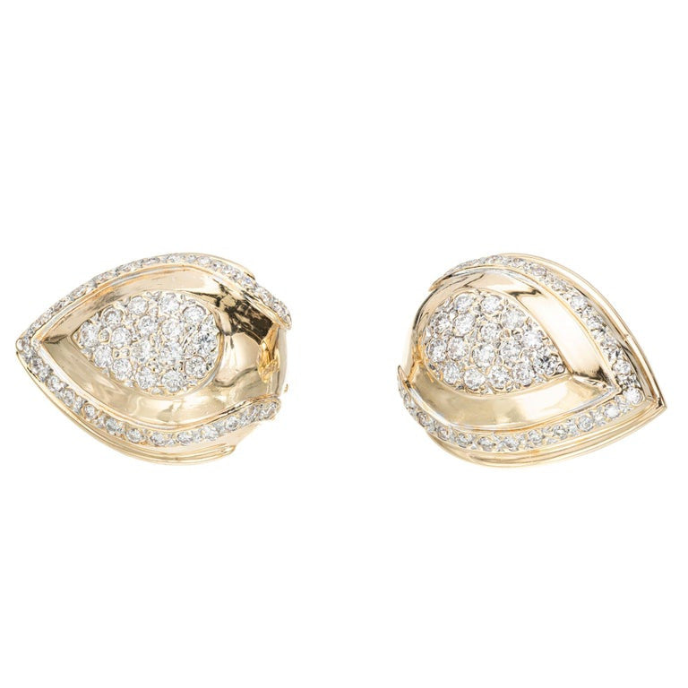.75 Carat Diamond Yellow Gold Clip Post Some Earrings – image 3