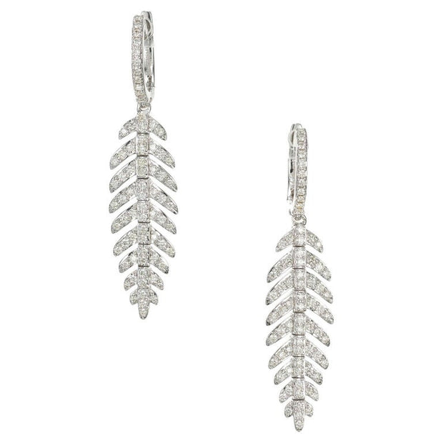 Effy .89 Carat Diamond White Gold Feather Dangle Drop Earrings