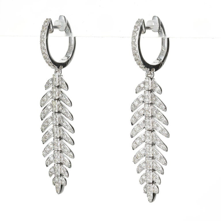 Effy .89 Carat Diamond White Gold Feather Dangle Drop Earrings – image 2