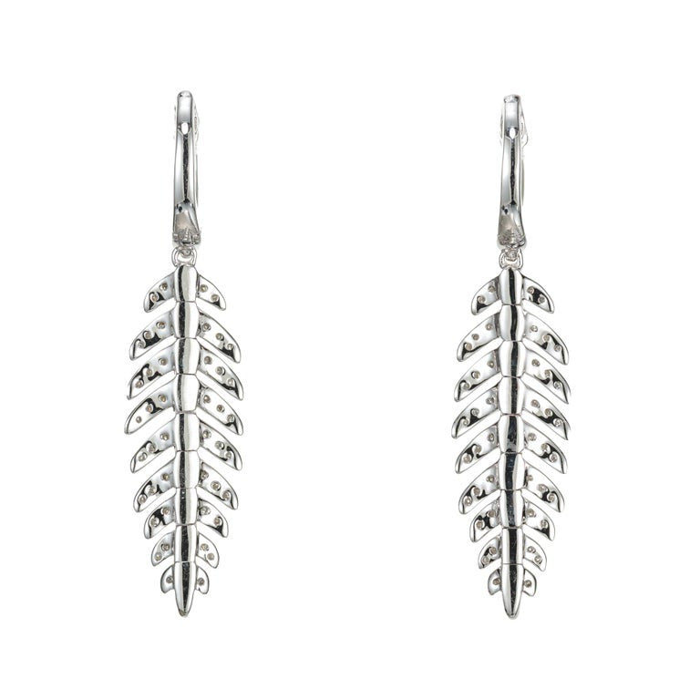 Effy .89 Carat Diamond White Gold Feather Dangle Drop Earrings – image 3