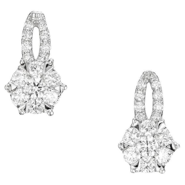 .58 Carat Diamond White Gold Cluster Earrings