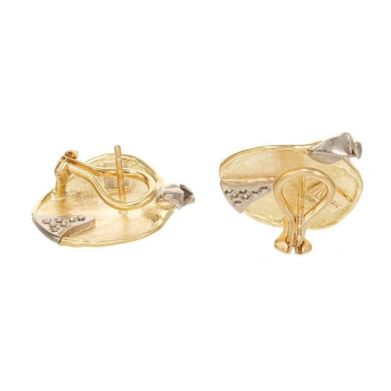 .10 Carat Diamond Yellow White Gold Artisan Clip Post Earrings – image 3