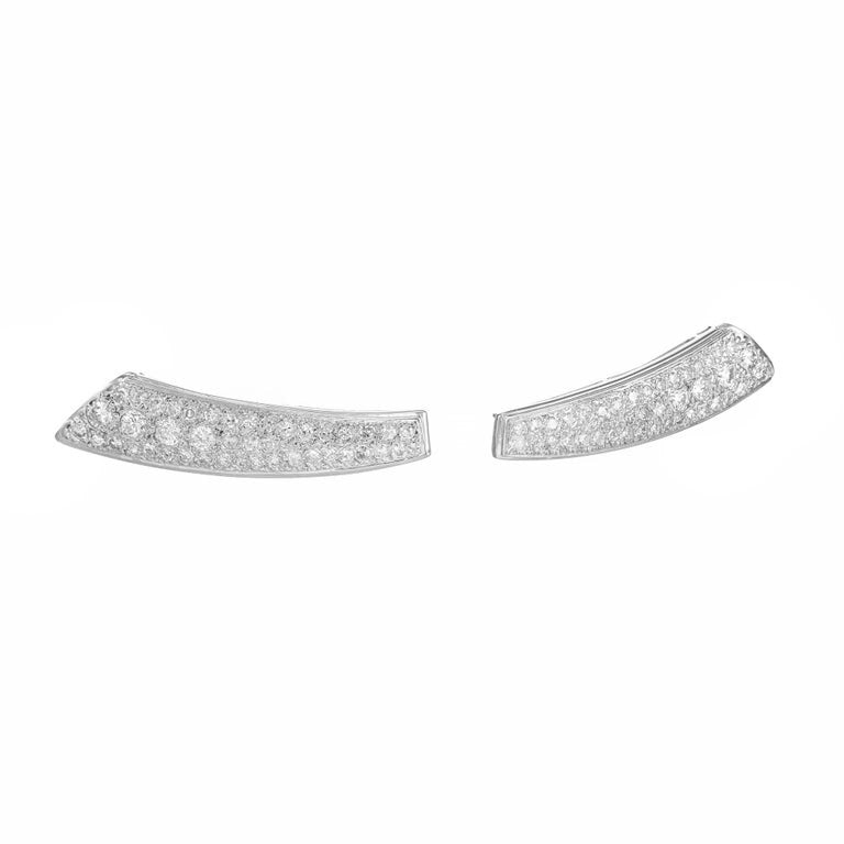 2.04 Carat Diamond Pave Cluster White Gold Crescent Earrings – image 2