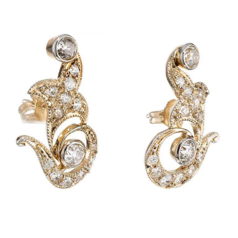 1.00 Carat Diamond Yellow Gold Swirl Earrings – image 2
