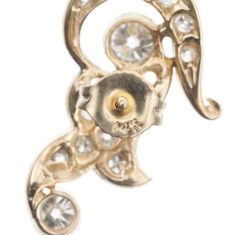 1.00 Carat Diamond Yellow Gold Swirl Earrings – image 4