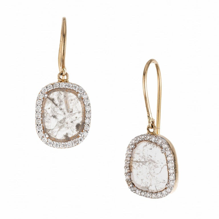 1.75 Carat Salt Pepper Diamond Halo Yellow Gold Dangle Earrings – image 2