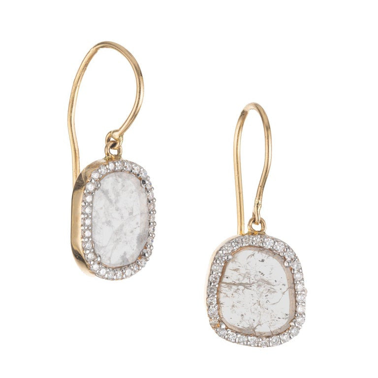 1.75 Carat Salt Pepper Diamond Halo Yellow Gold Dangle Earrings – image 3
