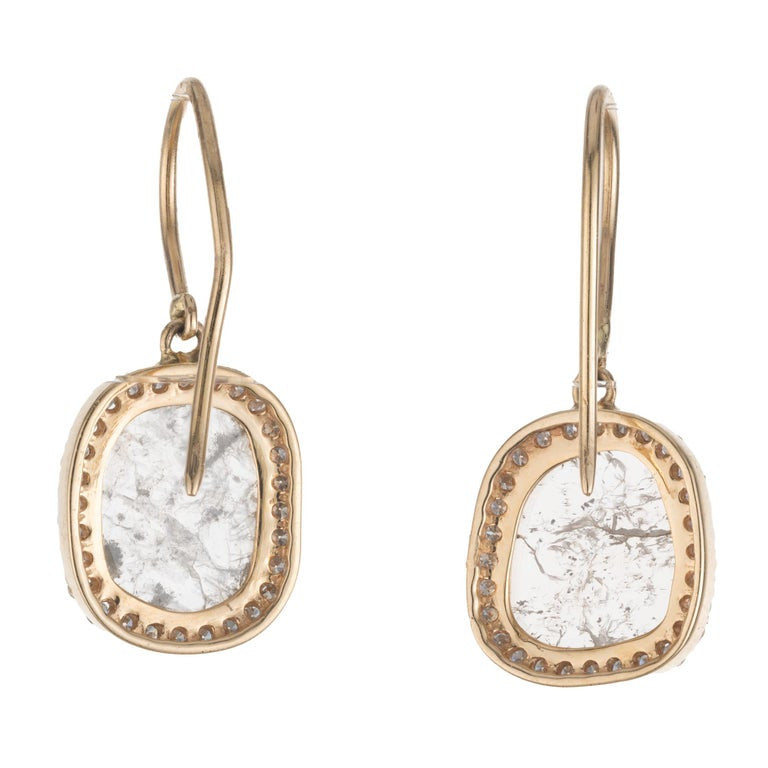 1.75 Carat Salt Pepper Diamond Halo Yellow Gold Dangle Earrings – image 4