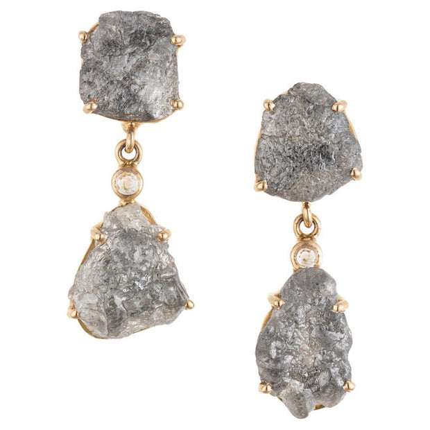 8.00 Carat Rustic Salt and Pepper Yellow Gold Dangle Earrings