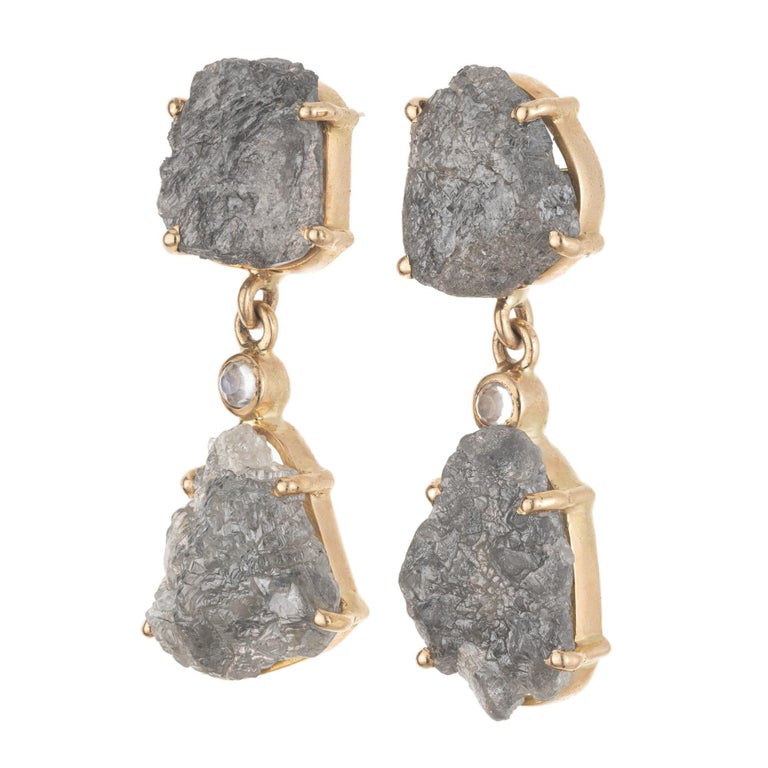 8.00 Carat Rustic Salt and Pepper Yellow Gold Dangle Earrings – image 2