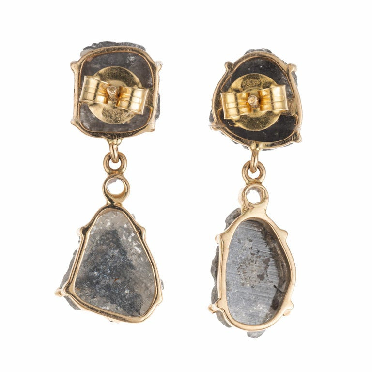 8.00 Carat Rustic Salt and Pepper Yellow Gold Dangle Earrings – image 3