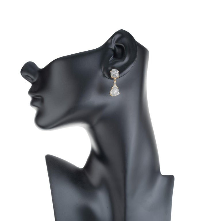 8.00 Carat Rustic Salt and Pepper Yellow Gold Dangle Earrings – image 5