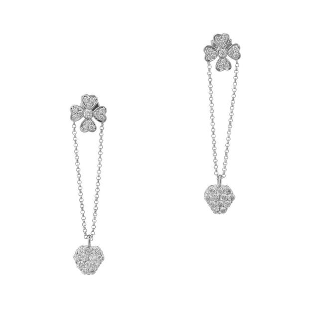 .85 Diamond White Gold Clover Dangle Drop Earrings