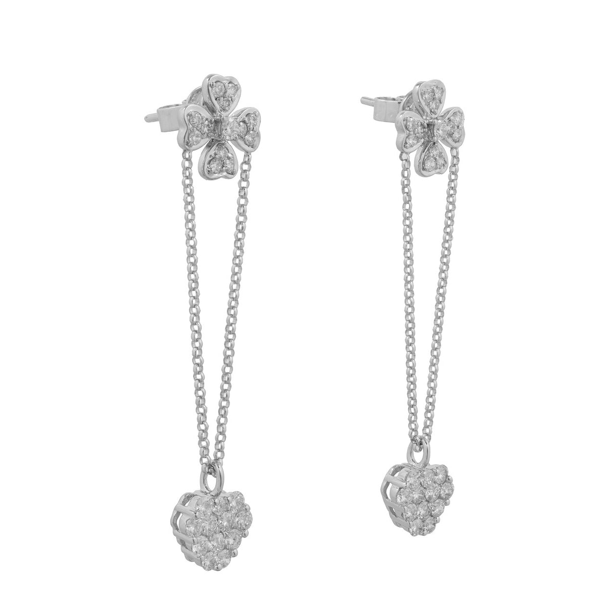 .85 Diamond White Gold Clover Dangle Drop Earrings – image 2
