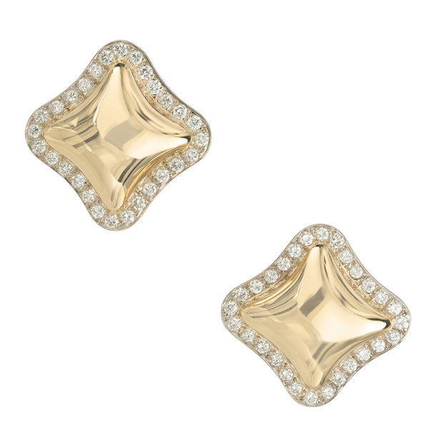 1.68 Carat Diamond Halo Two Tone Gold Pillow Shape Clip Post Earrings