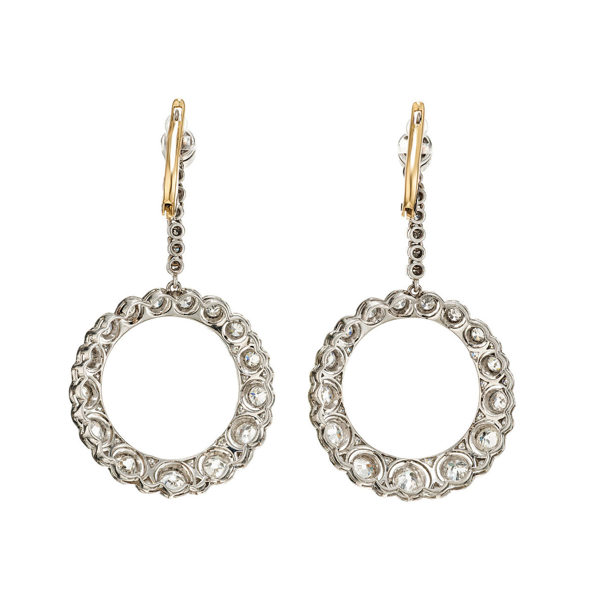 2.36 Carat Round Diamond Platinum Circle Dangle Art Deco Earrings – image 2