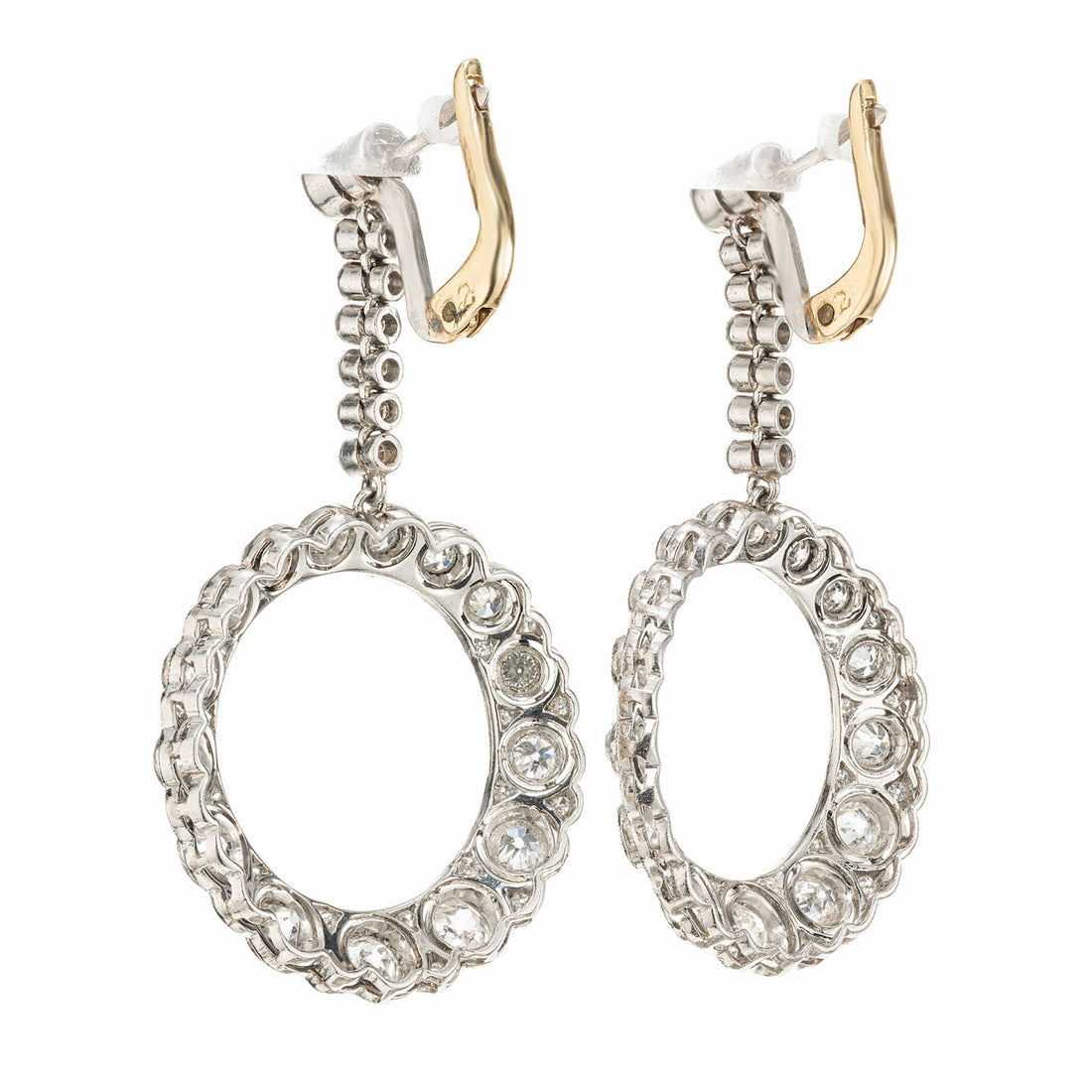 2.36 Carat Round Diamond Platinum Circle Dangle Art Deco Earrings – image 3