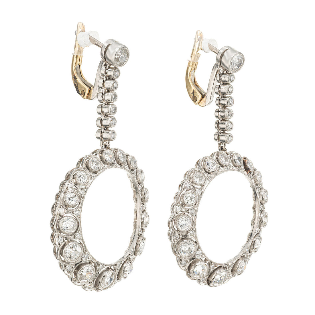 2.36 Carat Round Diamond Platinum Circle Dangle Art Deco Earrings – image 4
