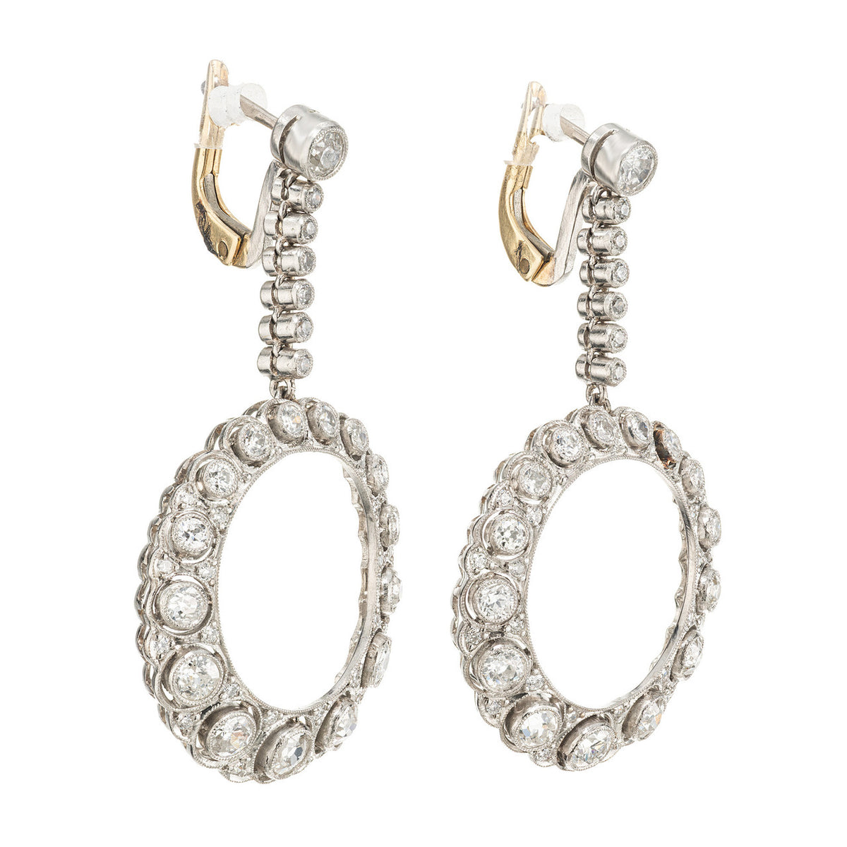 2.36 Carat Round Diamond Platinum Circle Dangle Art Deco Earrings – image 4