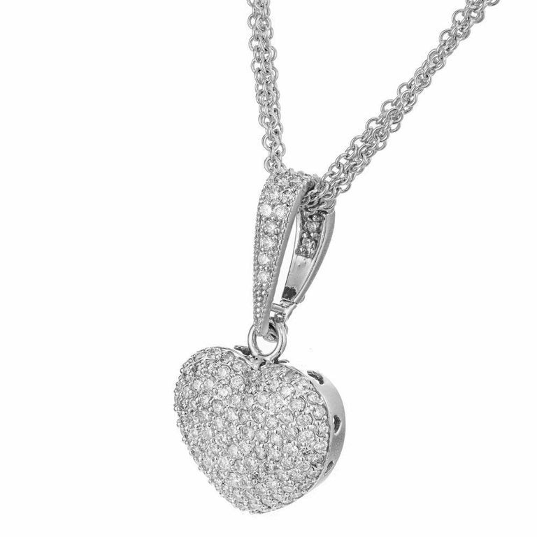 1.73 Carat Diamond White Gold Puffed Pave Heart Pendant Necklace – image 2