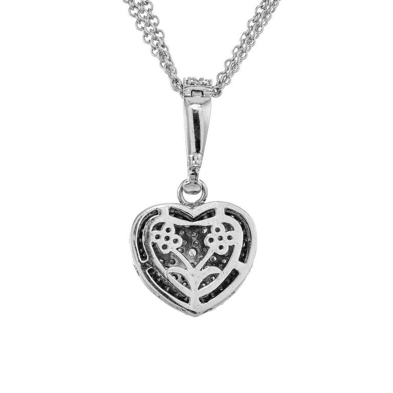 1.73 Carat Diamond White Gold Puffed Pave Heart Pendant Necklace – image 3
