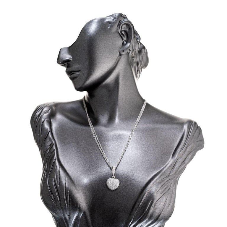1.73 Carat Diamond White Gold Puffed Pave Heart Pendant Necklace – image 5