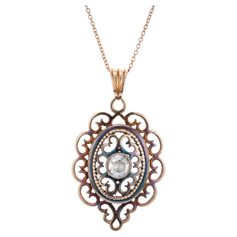 .41 Carat Diamond Rose Gold Georgian Antique Pendant Necklace