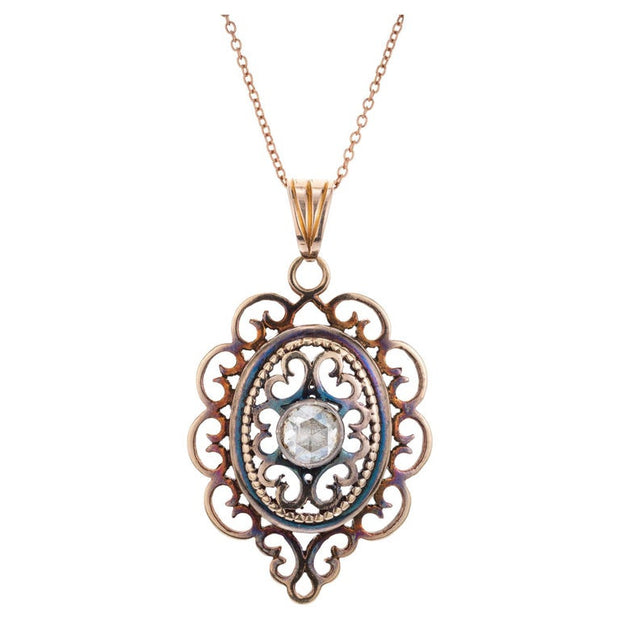 .41 Carat Diamond Rose Gold Georgian Antique Pendant Necklace
