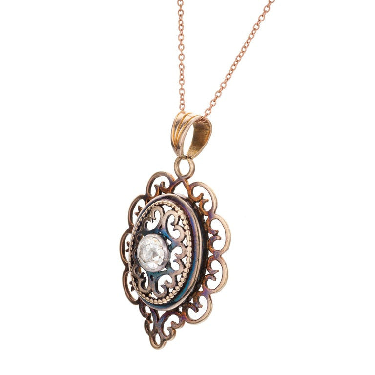.41 Carat Diamond Rose Gold Georgian Antique Pendant Necklace – image 2