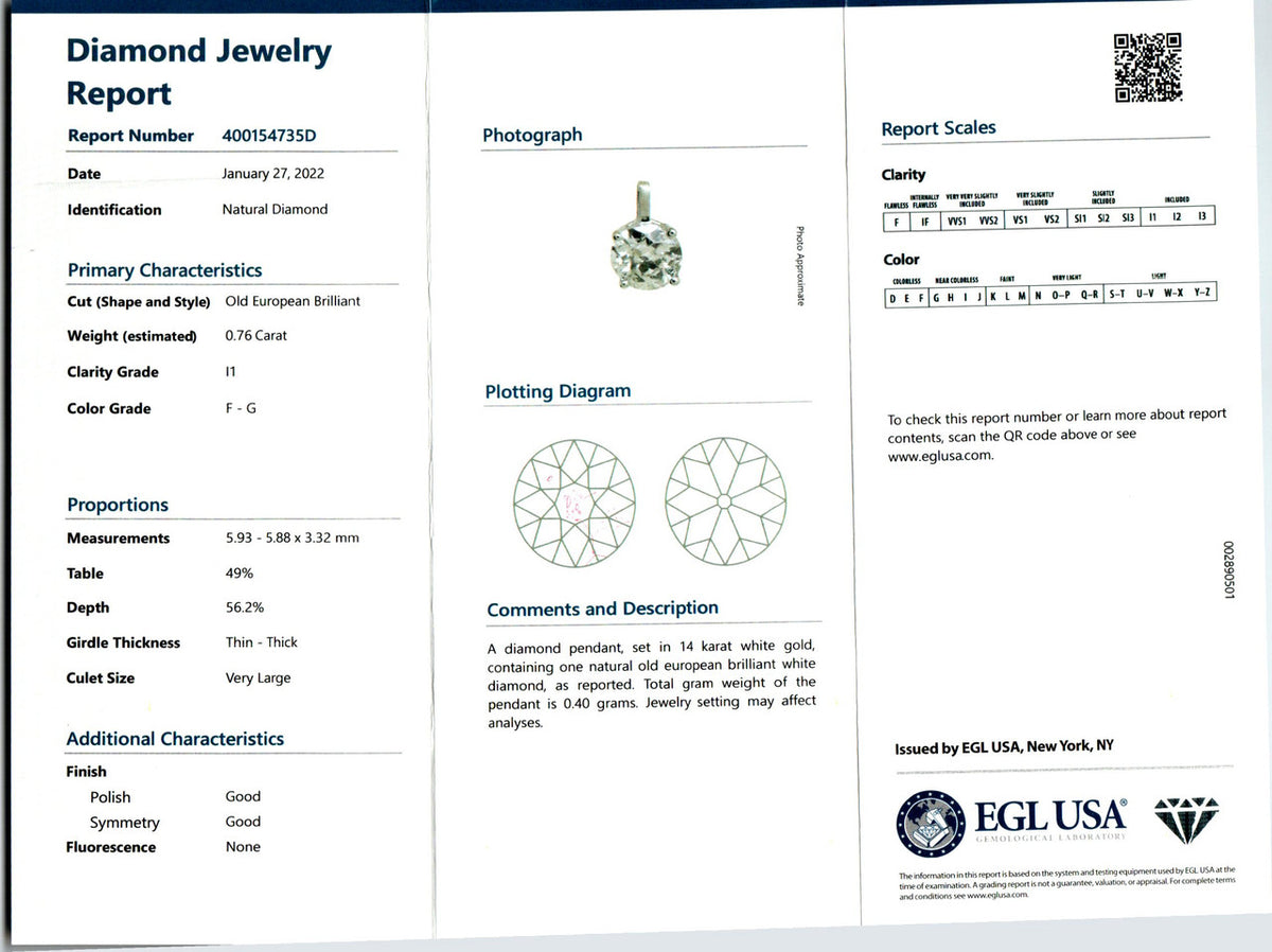 Peter Suchy EGL Certified .76 Carat Diamond White Gold Pendant Necklace – image 4