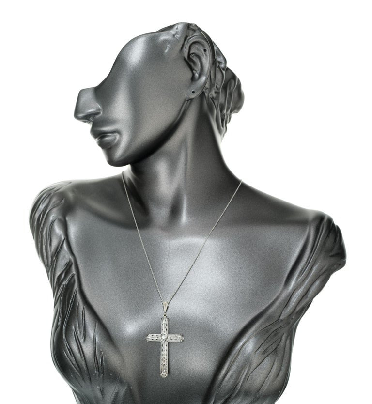 .25 Carat Diamond White Gold Cross Pendant Necklace – image 5