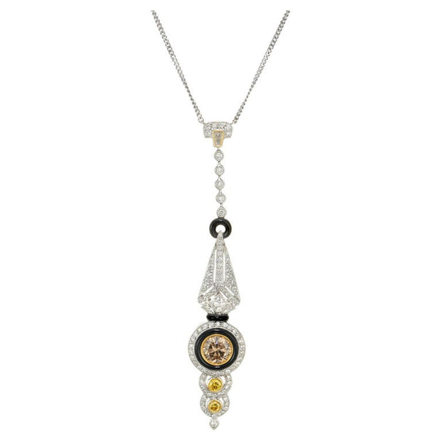 GIA Certified Diamond Onyx White Gold Pendant Necklace