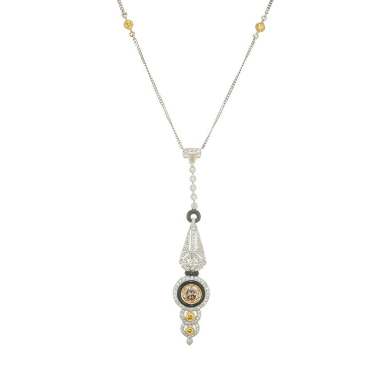 GIA Certified Diamond Onyx White Gold Pendant Necklace – image 2