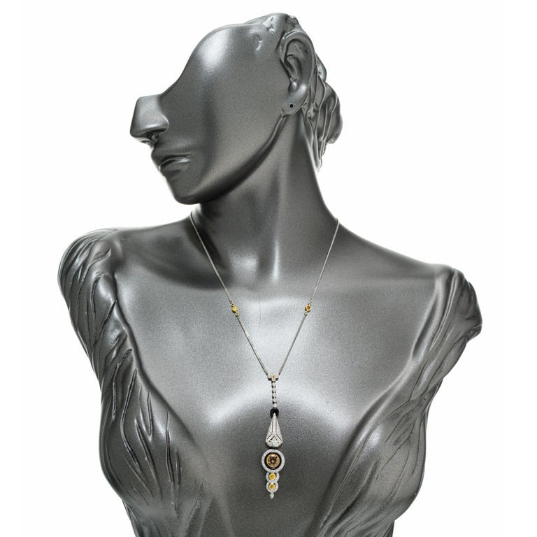 GIA Certified Diamond Onyx White Gold Pendant Necklace – image 6