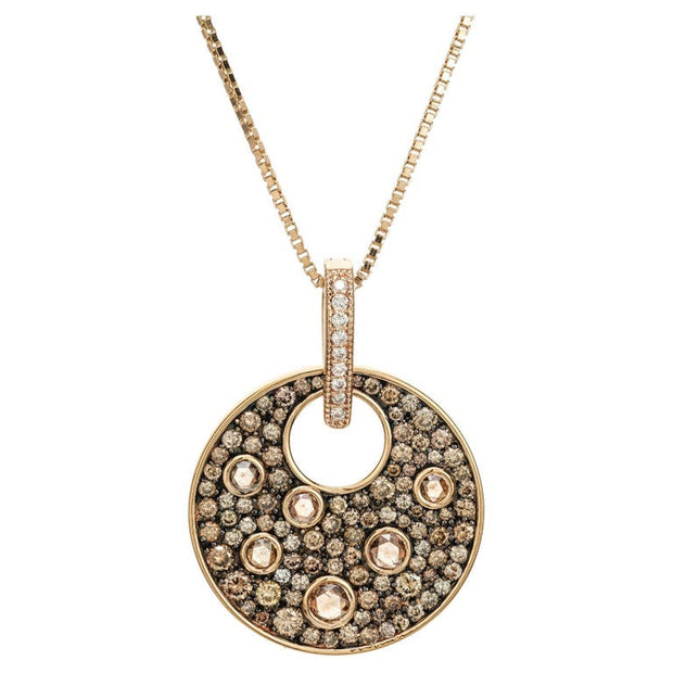2.48 Carat Chocolate Brown Coffee Diamond Rose Gold Circle Pendant Necklace
