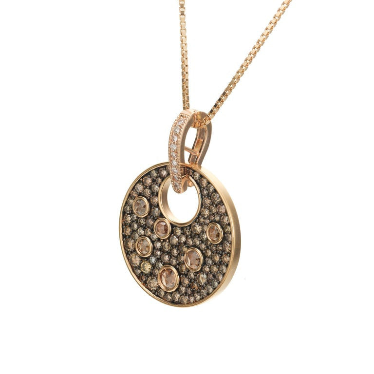 2.48 Carat Chocolate Brown Coffee Diamond Rose Gold Circle Pendant Necklace – image 2