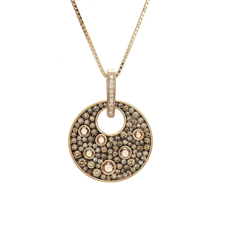 2.48 Carat Chocolate Brown Coffee Diamond Rose Gold Circle Pendant Necklace – image 3