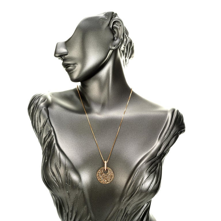 2.48 Carat Chocolate Brown Coffee Diamond Rose Gold Circle Pendant Necklace – image 5
