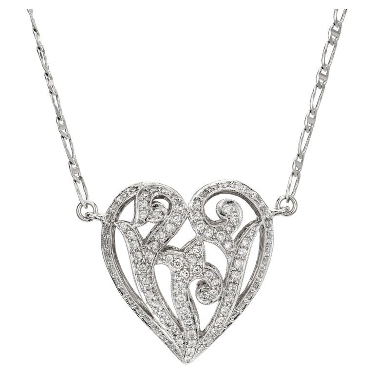 1.75 Carat Diamond White Gold Puffed Heart Pendant Necklace