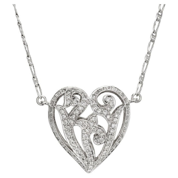 1.75 Carat Diamond White Gold Puffed Heart Pendant Necklace