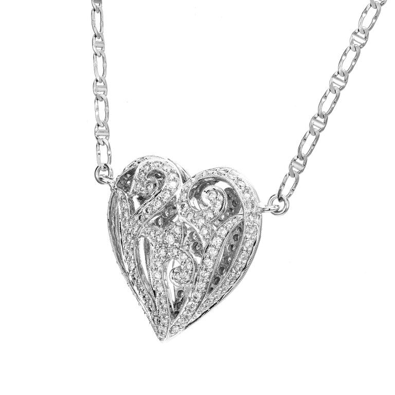 1.75 Carat Diamond White Gold Puffed Heart Pendant Necklace – image 2