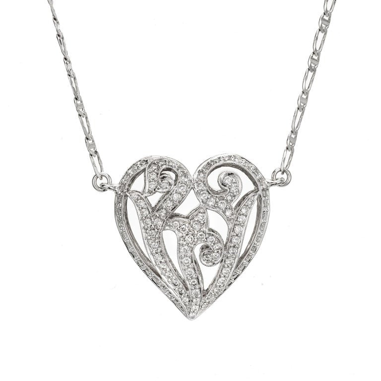 1.75 Carat Diamond White Gold Puffed Heart Pendant Necklace – image 3