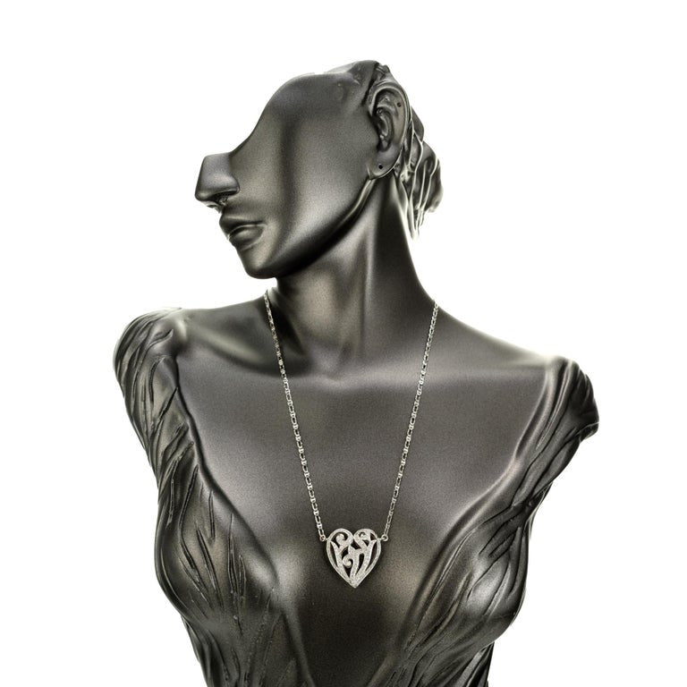 1.75 Carat Diamond White Gold Puffed Heart Pendant Necklace – image 5